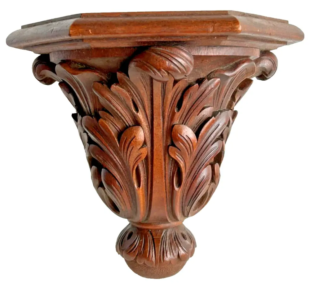 Antique carved wood wooden wall shelf bracket Aesthetic gothic movement lea