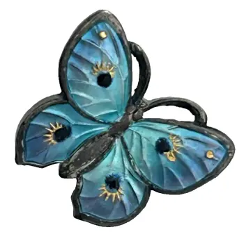 An Antique sterling silver butterfly enamel enamelled Geneve hair pin miniature