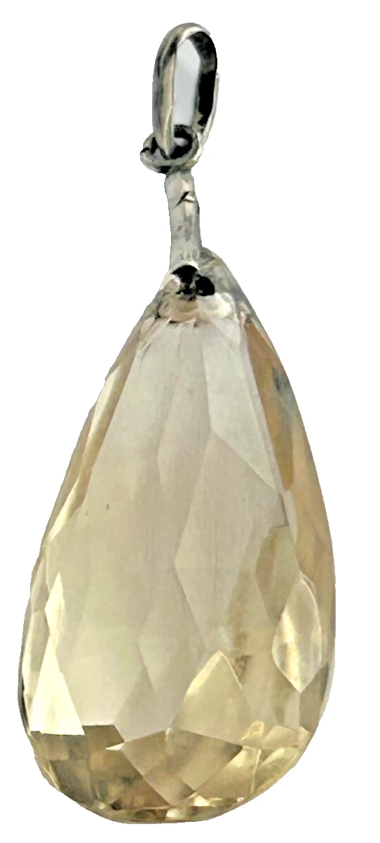 A Antique sterling silver yellow citrine pendant for necklace pear shaped