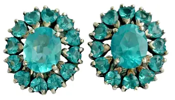 925 Sterling silver vintage retro clip earrings blue Zircon heart shaped paste