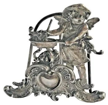 A Antique Sterling silver cherub menu holder continental C1900