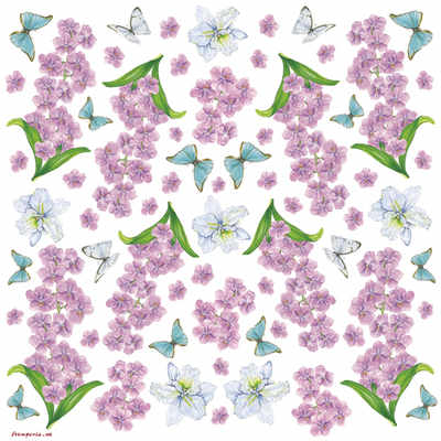 DFT031 Pink Flowers Butterflys Decoupage Tissue Paper 