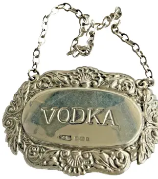 Vintage Hallmarked Sterling Silver Vodka Wine Decanter Bottle Label