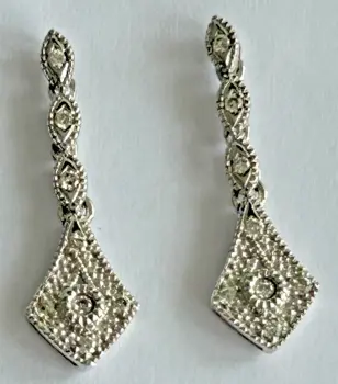 Art Deco style 9ct white gold Diamond drop dangle earrings