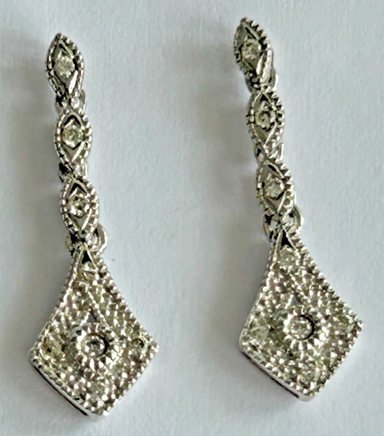 Art Deco style 9ct white gold Diamond drop dangle earrings