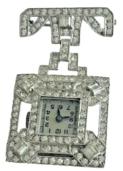 Antique Art Deco sterling silver paste watch brooch pin