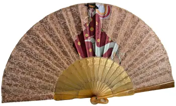 Antique Art Deco fan flapper with greyhound amber coloured gilded sticks