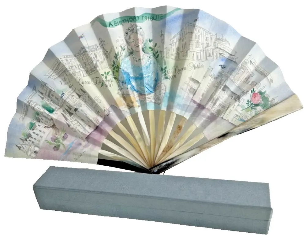 Horn fan commemorating HM Queen Mother's 90th Birthday Limited Edition