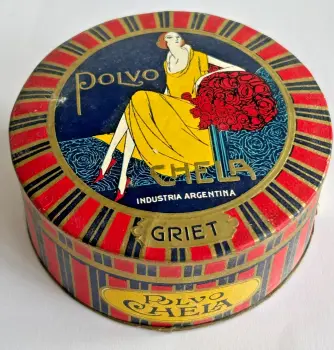 Vintage Antique Polvo Chela Griet powder box Art Deco full and sealed Argentina