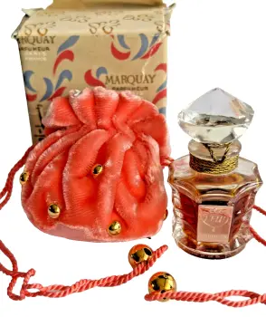 Vintage miniature glass perfume scent bottle sealed and box L'elu Marquay pink