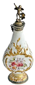 Antique 19th century enamel perfume scent flask bottle cherub flacon