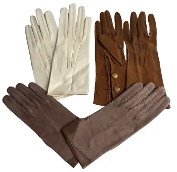 Antique early 20th Century white fawn brown Dents kid leather gloves
