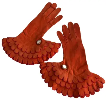 Antique 1930s Art Deco Orange Flapper kid leather gloves mirror buttons