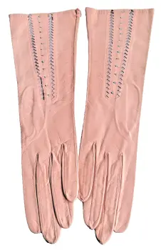 Antique early 20th Century rose pink pale blue kid leather evening gloves