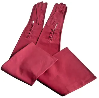 Antique early 20th Century raspberry pink kid leather extra long evening gloves