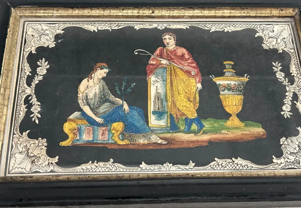 Antique hand coloured Georgian print classic greek or roman scene