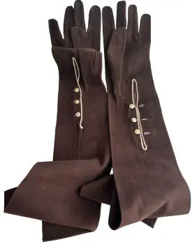 Antique early 20th Century brown kid leather long evening gloves
