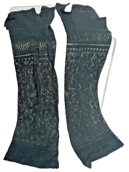 Antique early 20th Century black lace fingerless long mittens gloves