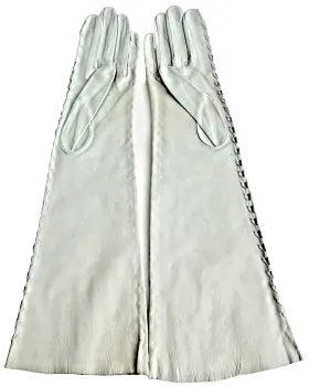 Antique early 20th Century pale blue kid leather long evening gloves