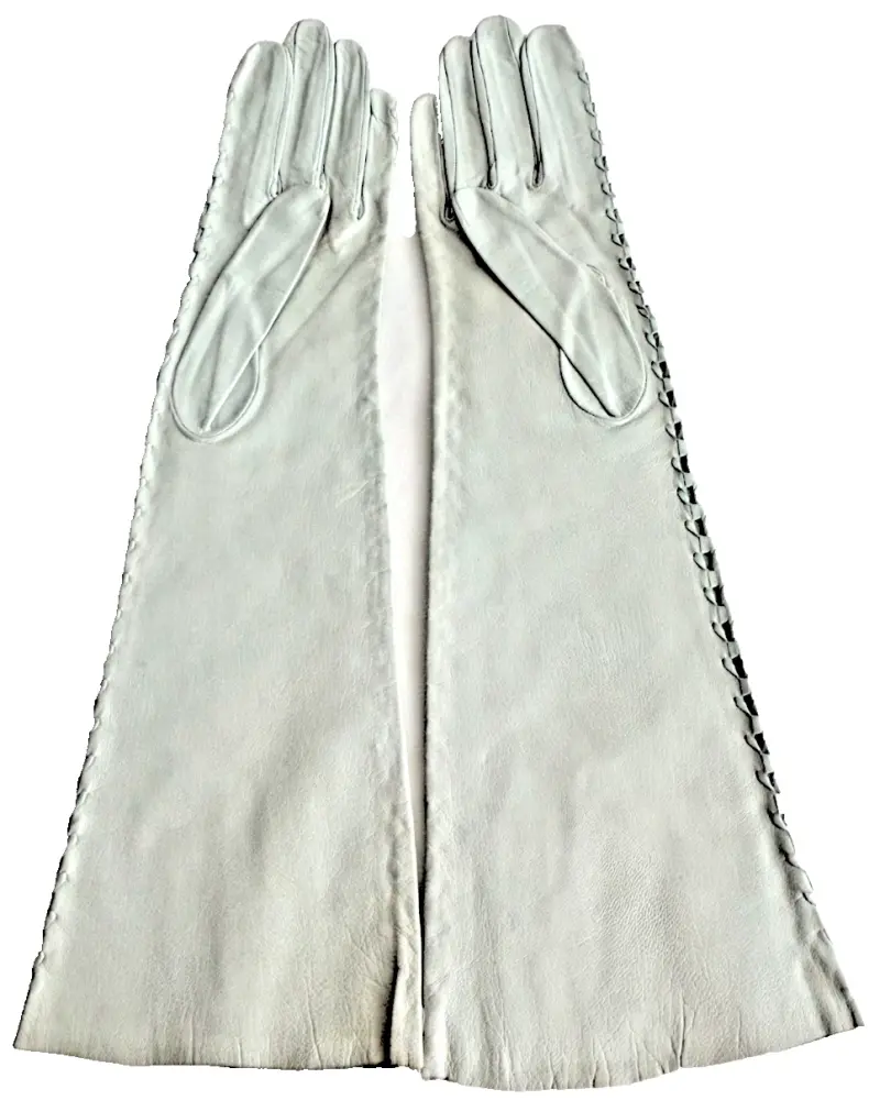 Antique early 20th Century pale blue kid leather long evening gloves
