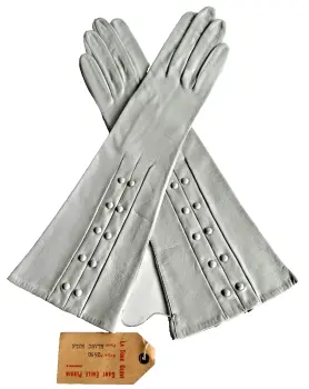 Antique early 20th Century pale dove grey kid leather Emile Perrin French gloves