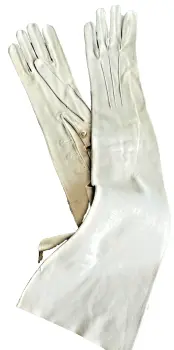 Antique 1930s cream colour kid leather long evening gloves pearl col buttons