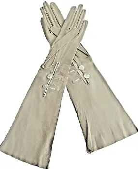 Antique early 20th Century pale taup grey kid leather gloves