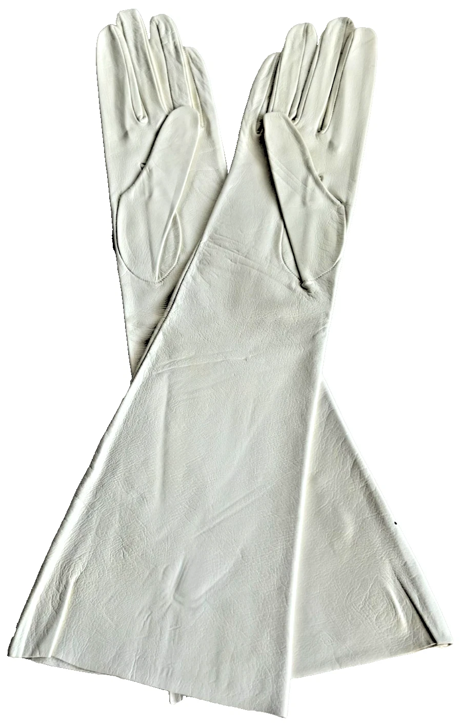 Antique 1930s cream colour kid leather long evening gloves