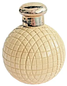 Antique novelty Victorian Golf Ball perfume scent bottle sterling silver top