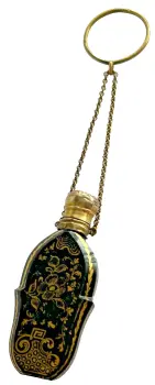 Antique Georgian black gilded glass perfume scent bottle sterling silver gilt