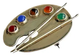 hallmarked Sterling Silver cabochon Agate novelty Artist Palette brooch pin 1954