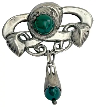 Antique Arts & Crafts S J Skonvirke Design large sterling silver brooch pin