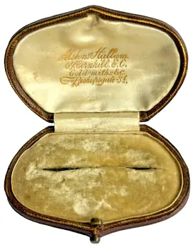 Antique jewellery brooch display box Alstons & Hallam Bishopsgate