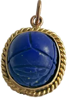 9ct yellow gold hallmarked pendant carved Lapis Scarab Pendant