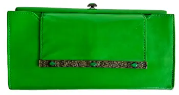 Art Deco grass green leather clutch purse silver marcasite Chalcedony clasp