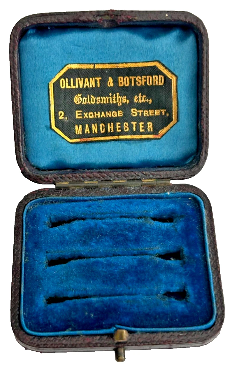 Antique jewellery triple brooch pin display box Ollivant Botsford Mancheste