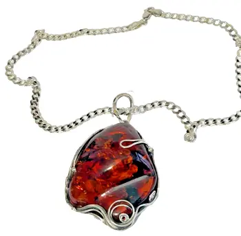 A Sterling silver large piece Baltic Amber 925 pendant necklace