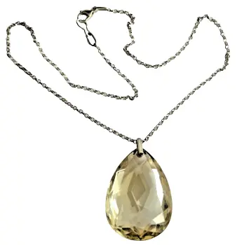 A Vintage Sterling silver faceted yellow pear shape Citrine pendant necklace