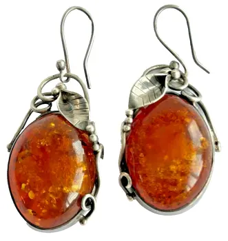 A pair of Vintage stylised sterling silver 925 large Baltic Amber hippy Boho earrings