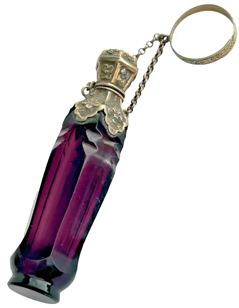 Antique Victorian 19th C French glass sterling silver perfume scent bottle
