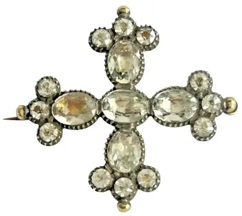A Antique Georgian brooch pin cross pendant rock crystal paste gold silver set