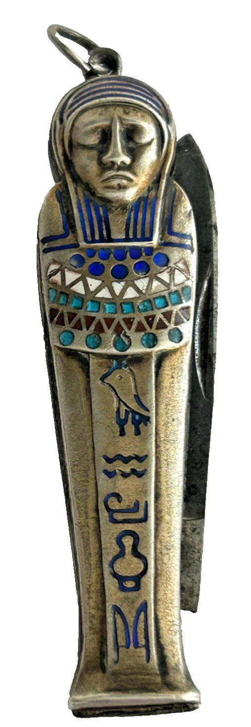 A Antique novelty Egyptian mummy Tutankhamun Howard Carter sterling silver 