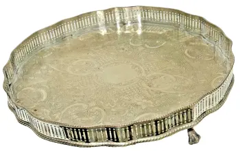 Antique Edwardian silver plated large fluted gallery glasses tray lion paw feet