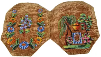 Antique beadwork purse Georgian Flowers urn on brown velvet beaded