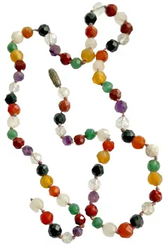 Vintage multi semi precious faceted bead necklace hand knotted