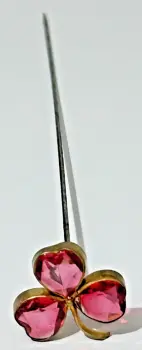 Antique Edwardian Gilded pink paste three leaf clover trefoil hat pin hatpin