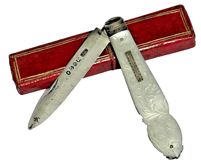 Antique Victorian Hallmarked Mother of Pearl sterling silver peeler 1859
