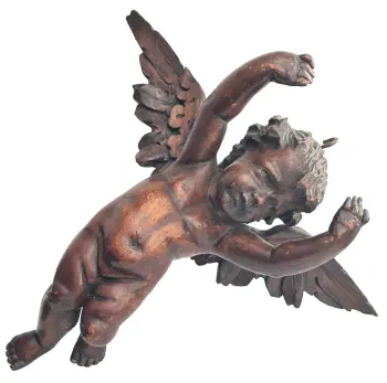 Antique large carved wood wooden angel cherub Black Forest