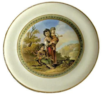 Antique Victorian Prattware ceramic plate collecting kindling design