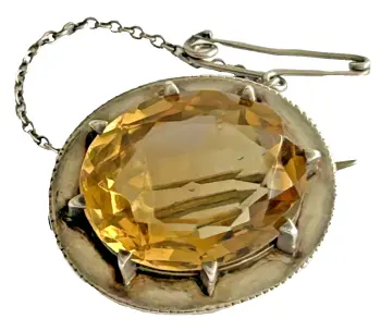 Antique Victorian with large yellow faceted Citrine sterling silver brooch pin